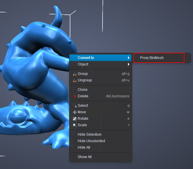 BinMesh Convert from Right-Click Menu
